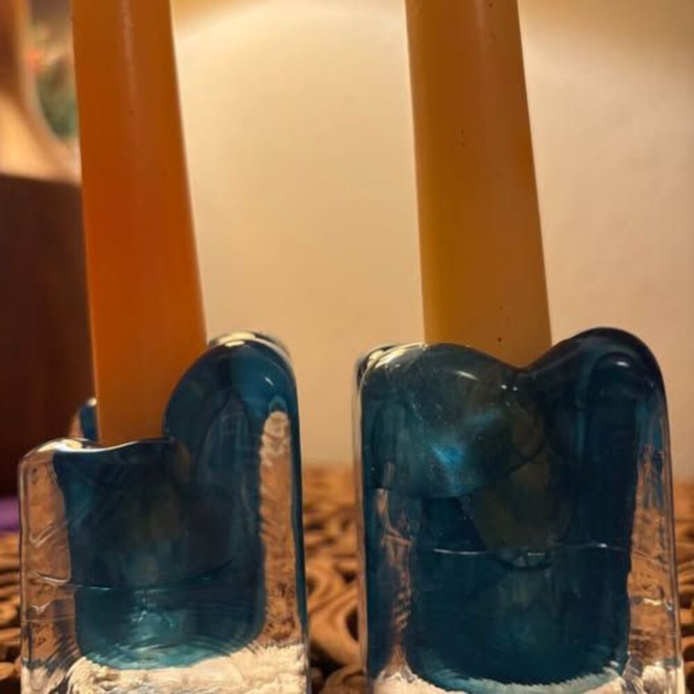 Handmade Blue Glass Taper Candle Holders Adrian Sankey Cumbria, England